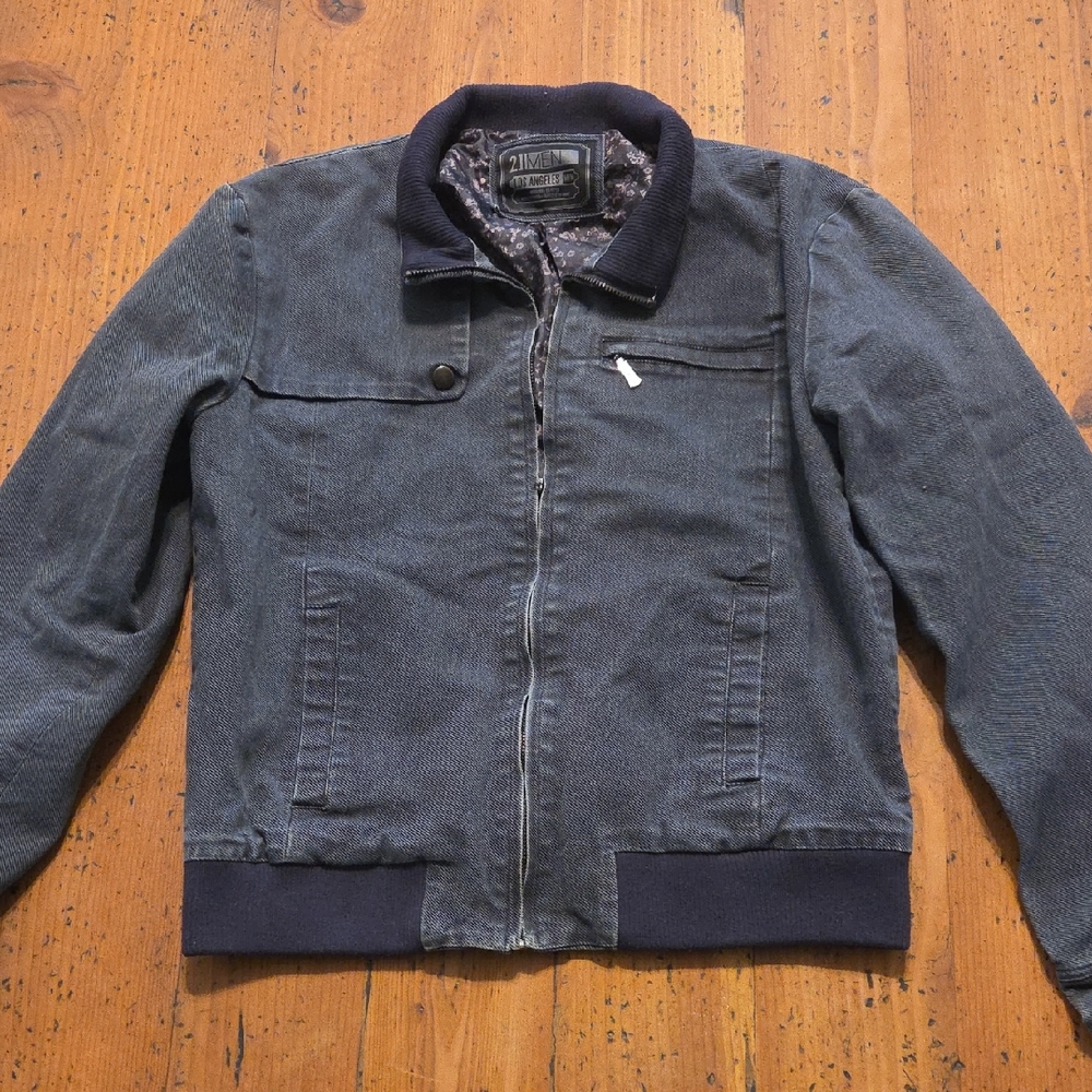 21men Dark Blue Denim Bomber Jacket